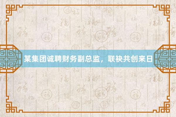 某集团诚聘财务副总监，联袂共创来日